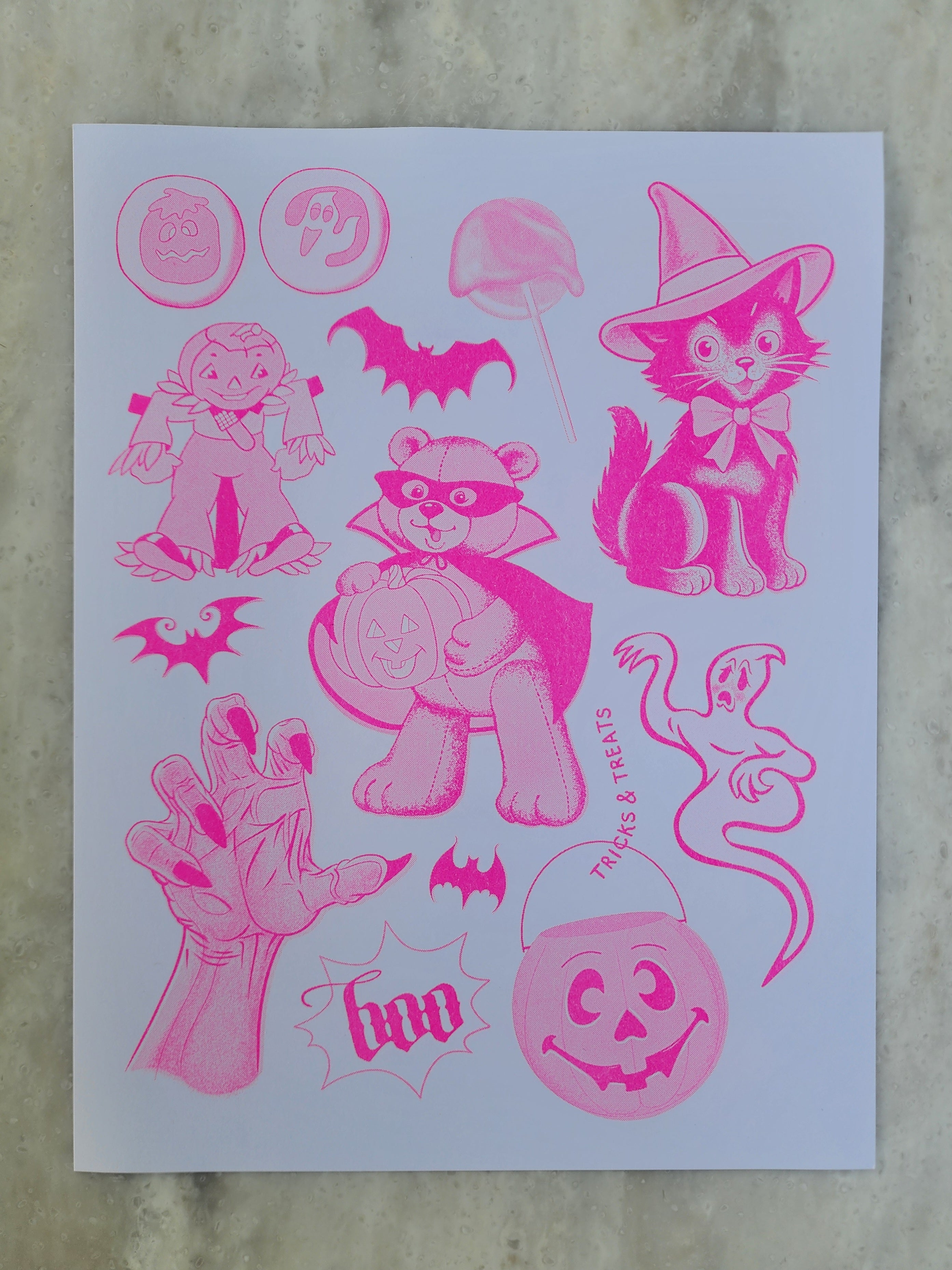 90s Halloween RISO Print - Pink