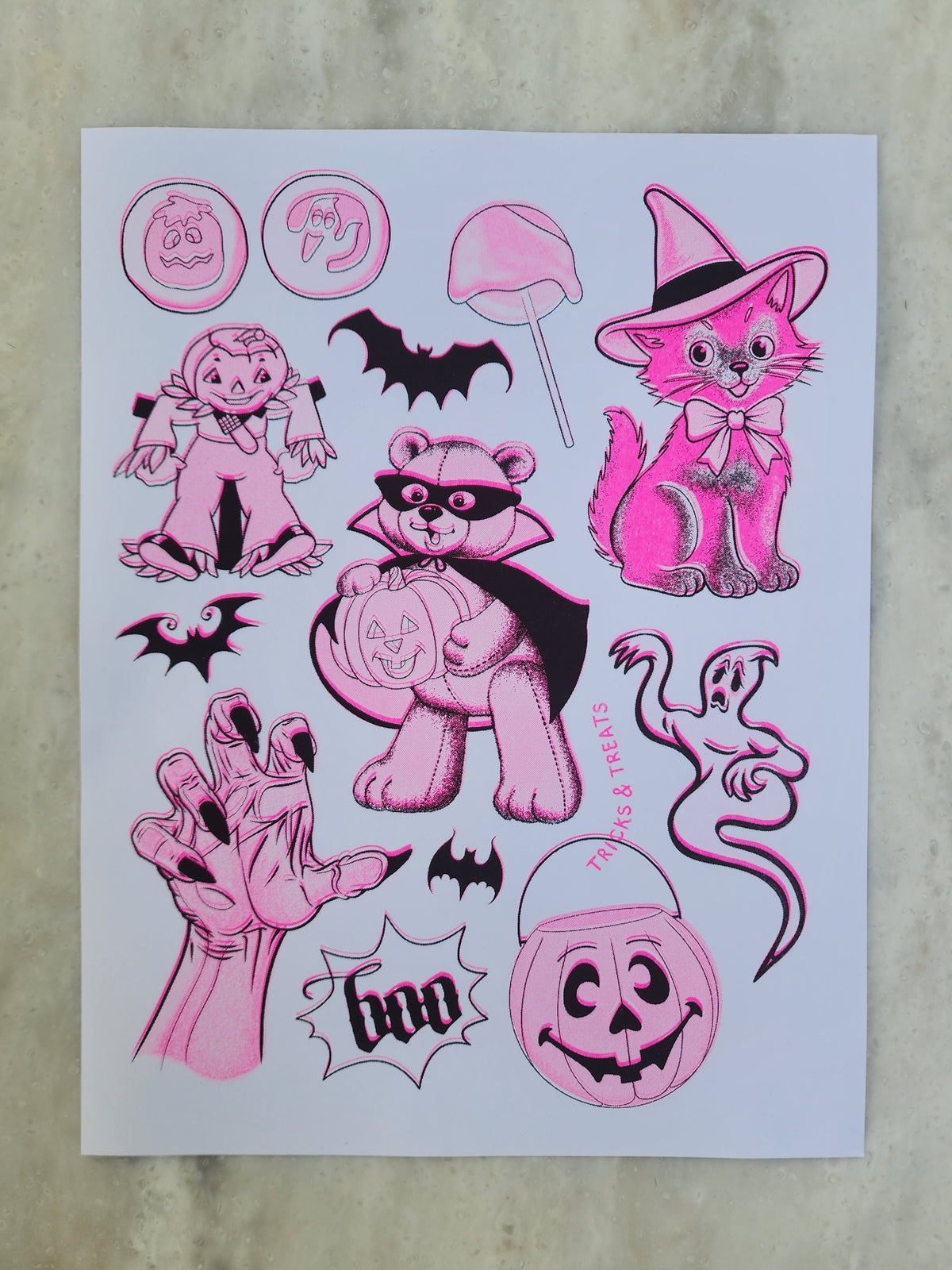90s Halloween RISO Print - Black and Pink
